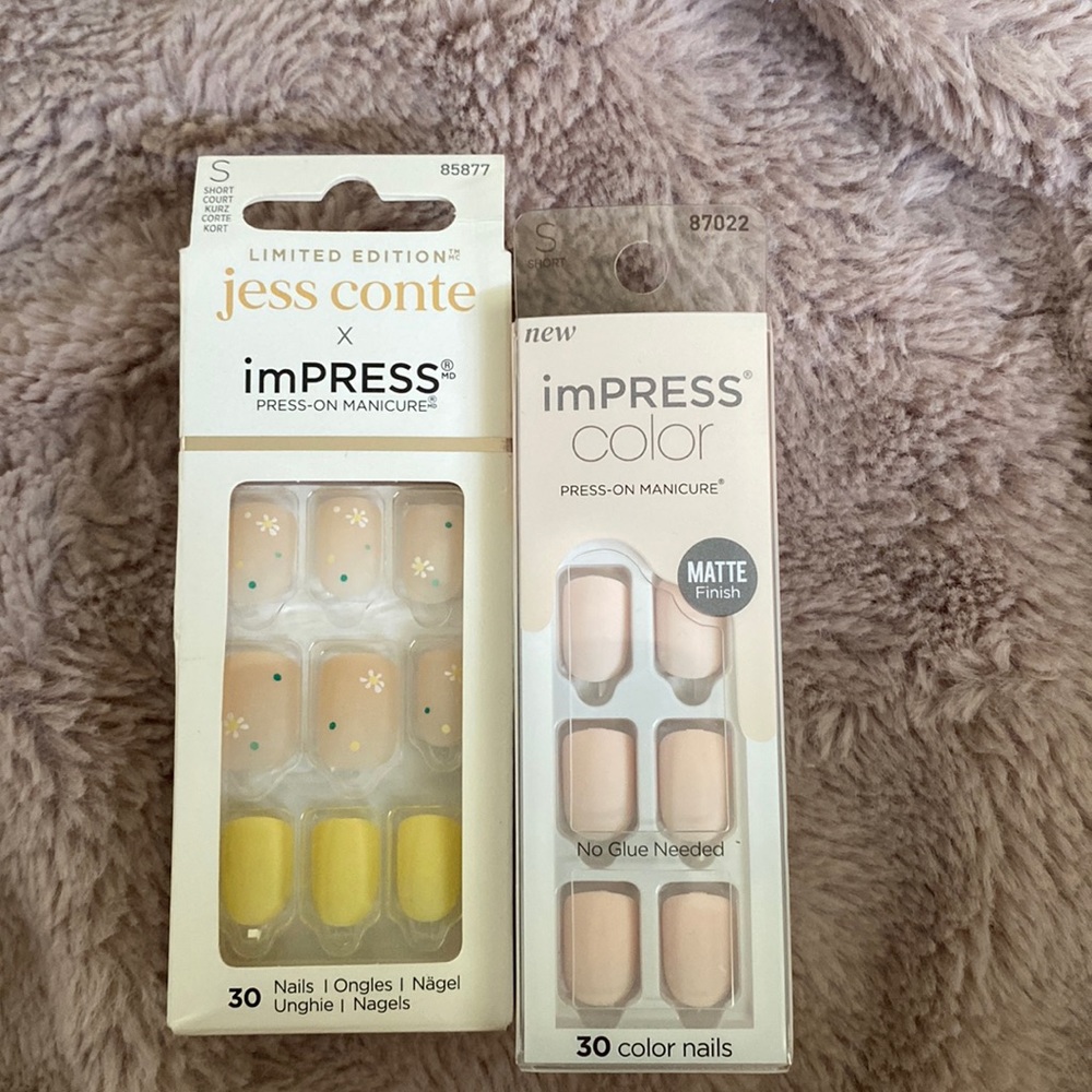 imPRESS press-on nails including matte floral & yellow jess conte lmtd ed